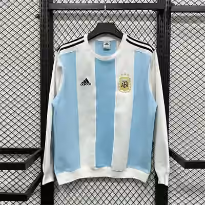 2026 Argentina White & Blue Color Block Casual Thick Sweatshirt