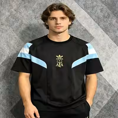 2026 Argentina Classic Black Loose Casual 280g Thick Short Sleeve Sweatshirt