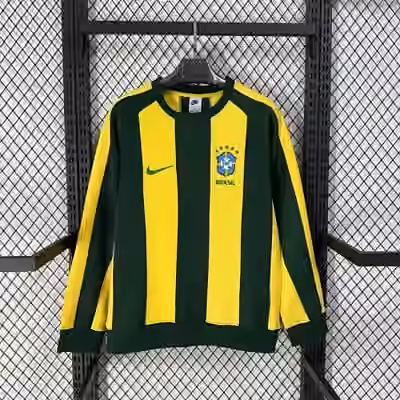2026 Brazil Yellow & Green Color Block Casual Thick Sweatshirt