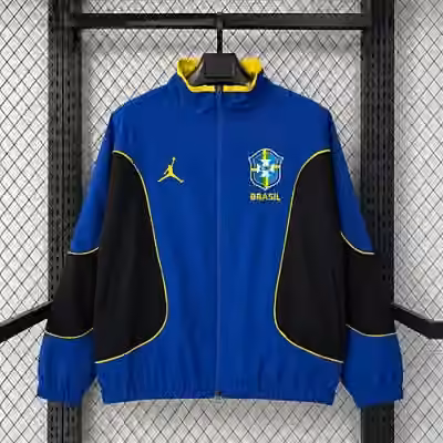 2026 Brazil Cobalt Blue & Black Waterproof Casual Training Windbreaker S-3XL