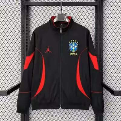 2026 Brazil Black Waterproof Casual Training Windbreaker S-3XL
